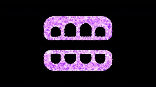 Symbol teeth open shimmers in three colors: Purple, Green, Pink. In - Out loop. Alpha channel Premultiplied - Matted with color black