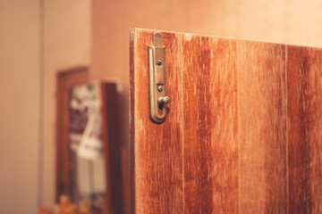 Old Russian wardrobe with clothes and every little thing