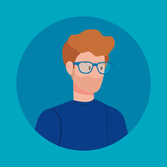 young man with eyeglasses in frame circular vector illustration design