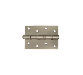 Single Stainless Steel Door Hinge with 4 (four) screw holes isolated on white background without shadow