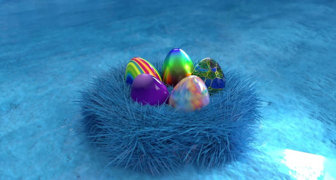 Colorful easter egg, Celebrate, festive, Easter egg banner looping video. Eggs made of glass and iridescent reflective materials in 3D rendering