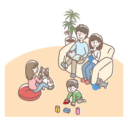 自宅でくつろぐ家族