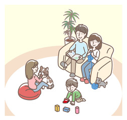 自宅でくつろぐ家族