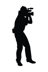 Fototapeta na wymiar Man with movie video recorder in hand silhouette