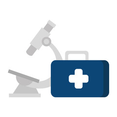 microscope with first aid kit isolated icon vector illustration design