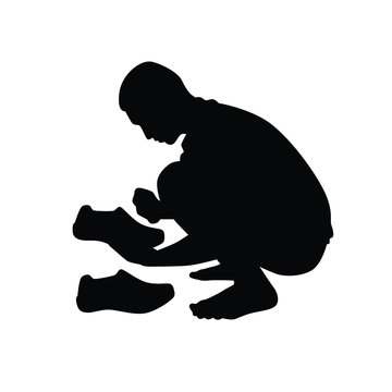 black silhouette man putting on shoes clip art preview