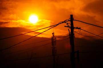 power lines at sunset
