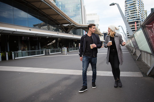 Couple Exploring Area near Southern Cross Station Melbourne