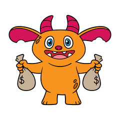 Cartoon Monster Holding Bags of Money