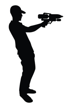 Young man with water gun silhouette, Thailand Songkran day