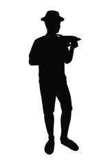 Young man with water gun silhouette, Thailand Songkran day