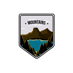 design ilustration lake and mountain premium vector