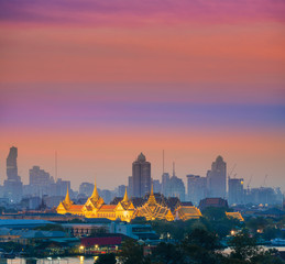 Naklejka premium Landmark of Bangkok city Grand palace at sunrise in Bangkok, Thailand