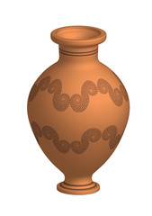 Greek clay jug with ornament elements, patterns. Isolated vector on white background