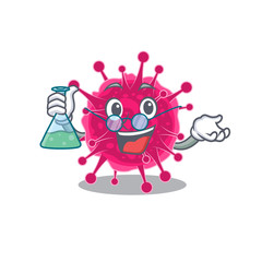 Picornaviridae smart Professor Cartoon design style working with glass tube