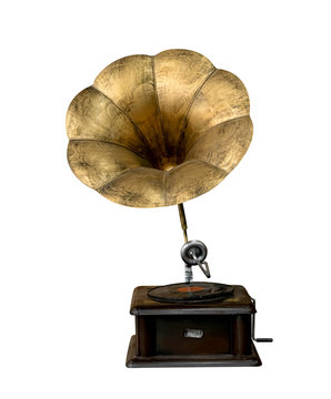 record players or bronze phonograph isolated on white background ,include clipping path
