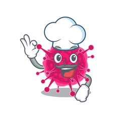 Picornaviridae chef cartoon design style wearing white hat