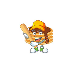 Chocolate cream pancake cartoon design concept of hold baseball stick