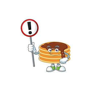 A picture of chocolate cream pancake cartoon character concept holding a sign