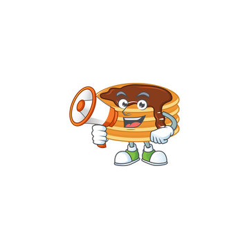 A picture of chocolate cream pancake cartoon design style speaking on a megaphone