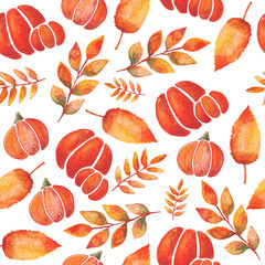 autumn pattern with leaves on white background