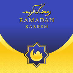 Ramadan Kareem banners . Vector Illustration for greeting card, poster and voucher. Islamic crescent moon. Blue and yellow gold color