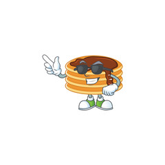 Super cute chocolate cream pancake cartoon character wearing black glasses