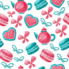Watercolor Christmas pattern, mint and pink