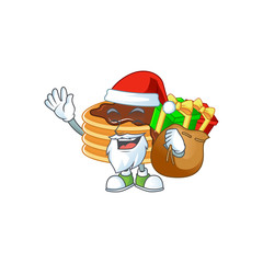 Santa chocolate cream pancake Cartoon character design with sacks of gifts