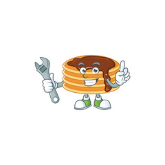 A mechanic chocolate cream pancake mascot character fix a broken machine