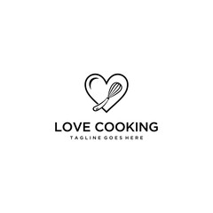 Creative modern love cooking bakery sign logo design template.