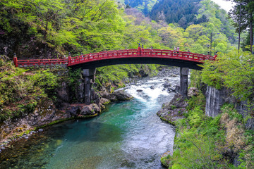 Fototapeta na wymiar Red bridge in Japan.