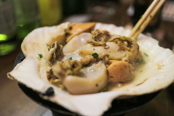 Grilled scallops is the most famous sea food in Japan.