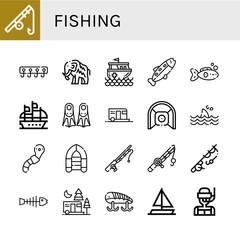 fishing simple icons set