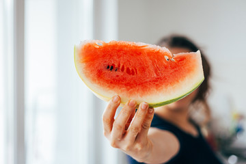 young adult woman with watermelon fruit