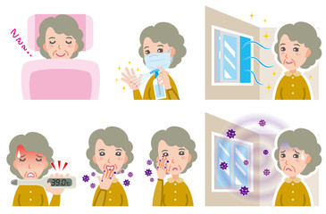 病気の予防をするおばあさんのイラスト