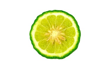 Cut organic bergamot isolate on white background.