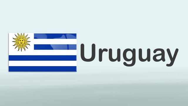 3d Presentation promo intro in white background with a colorful ribon of the flag and country of Uruguay
