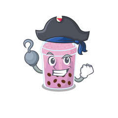 Taro bubble tea cartoon design style as a Pirate with hook hand and a hat