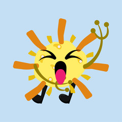 Illustration vector graphic of cute happy bacteria isolated on light blue background. Bacteriology concept design. Cute cartoon germ in flat style design. vector illustration EPS10.