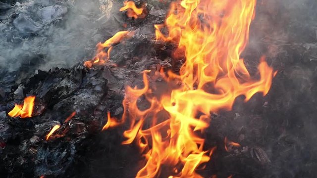 slow motion real Fire Flames Igniting And Burning on a black background, pm 2.5 which is a dangerous global warming.