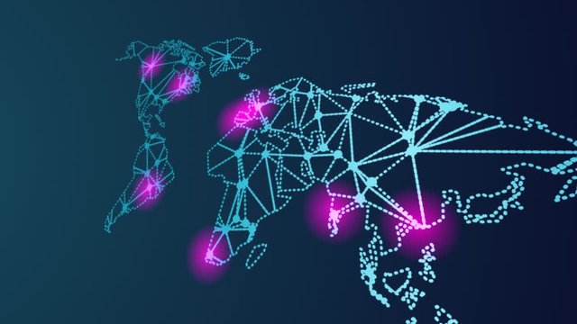 Animation Of Map Showing Growing Cases Of Virus Infections In Different Countries Of The World With Red Lights Turning On Representing Speed Of Disease Spreading On Population