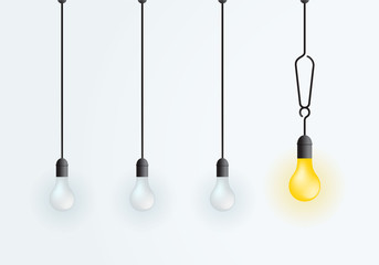 Lamp set sign exclamations lightbulb yellow