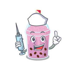A nice nurse of taro bubble tea mascot design concept with a syringe