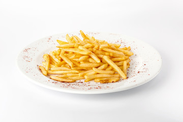 Chips on a white plate Isolated on a white background.