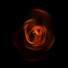 Spinning rays of light isolated on black background. Graphic 2D illustration of glowing colorful light particles in circular motion.