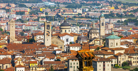 Obraz premium View of the city of Bergamo in Lombardy Italy from the old town of La Citta Alta