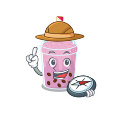mascot design concept of taro bubble tea explorer with a compass