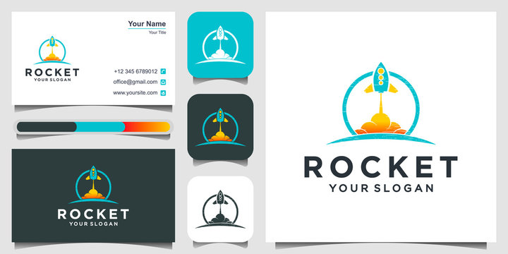 Rocket start vector icon illustration isolated. logo design, 3 favicons and business card Premium Vector.