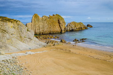 Amazing coast with incredible cliffs near the village of Liencres. Cantabria. Northern coast of Spain
